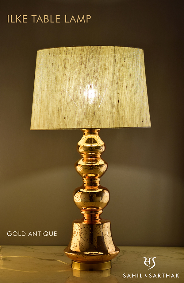Gold Antique color Ilke Table Lamp by Sahil & Sarthak